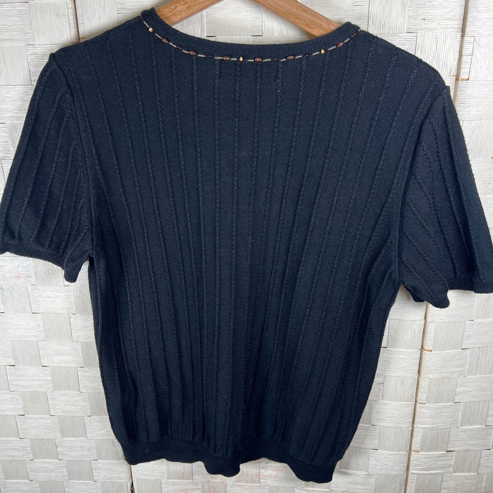 Alfred‎ Dunner Petite Black Ribbed Beaded Short Sleeve Knit Sweater Size PM - Picture 4 of 9